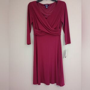 NWT Chaps Burgundy 3/4 Sleeve Dress Size Small